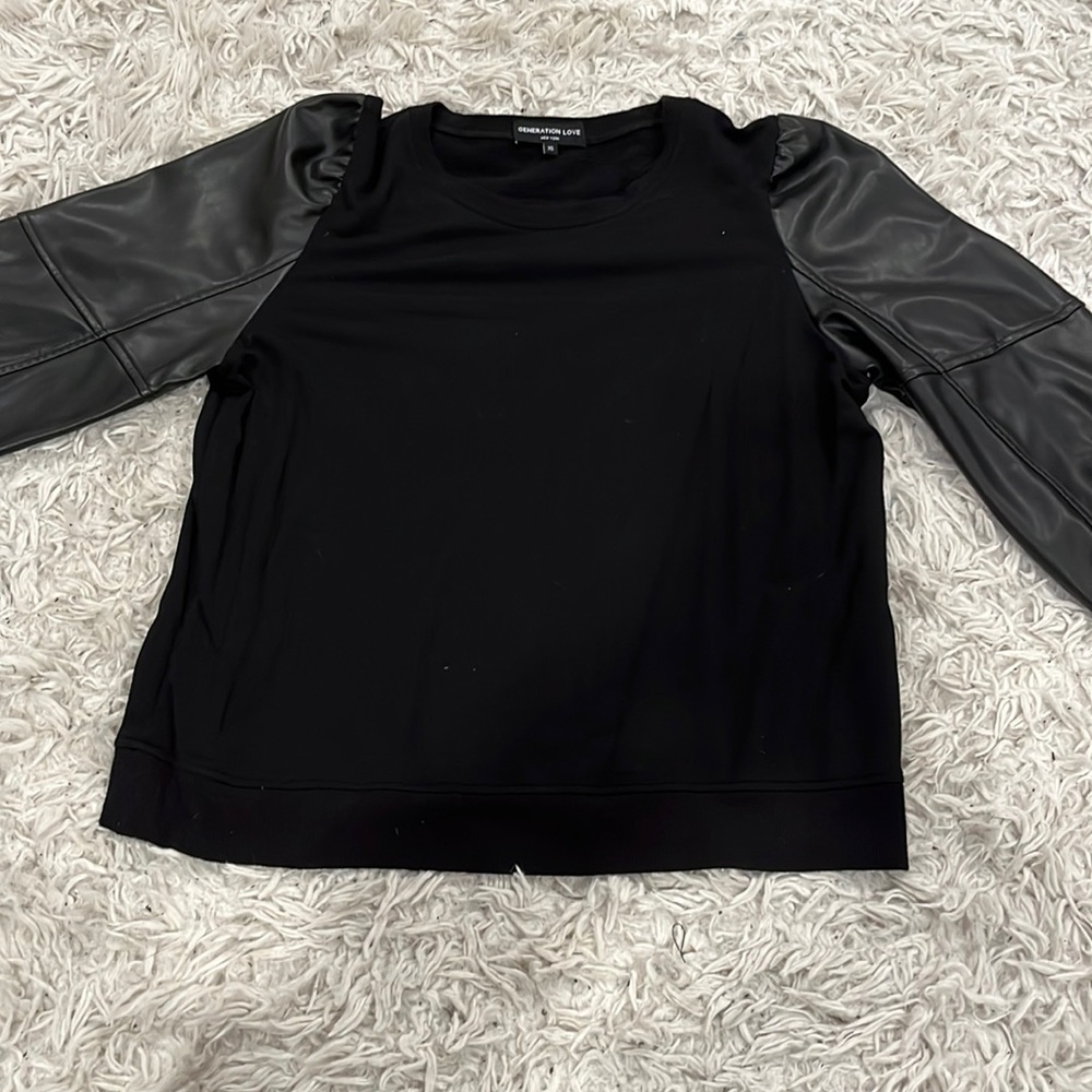 Generation love sweater with leather sleeves